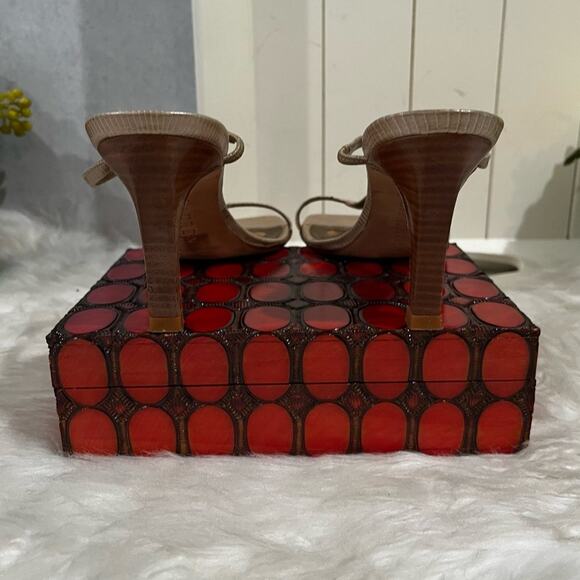 LRL Ralph Lauren Leather T-Strap Metallic High Heel Snakeskin Slides Sandals 5.5 - Picture 10 of 13